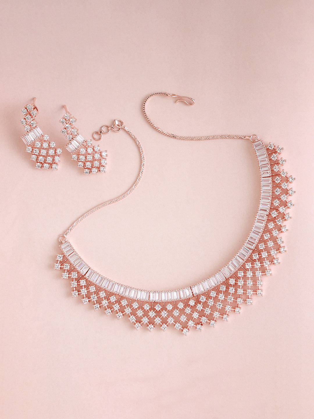 American Diamond Rose Gold Plated Ethnic Jewellery Set