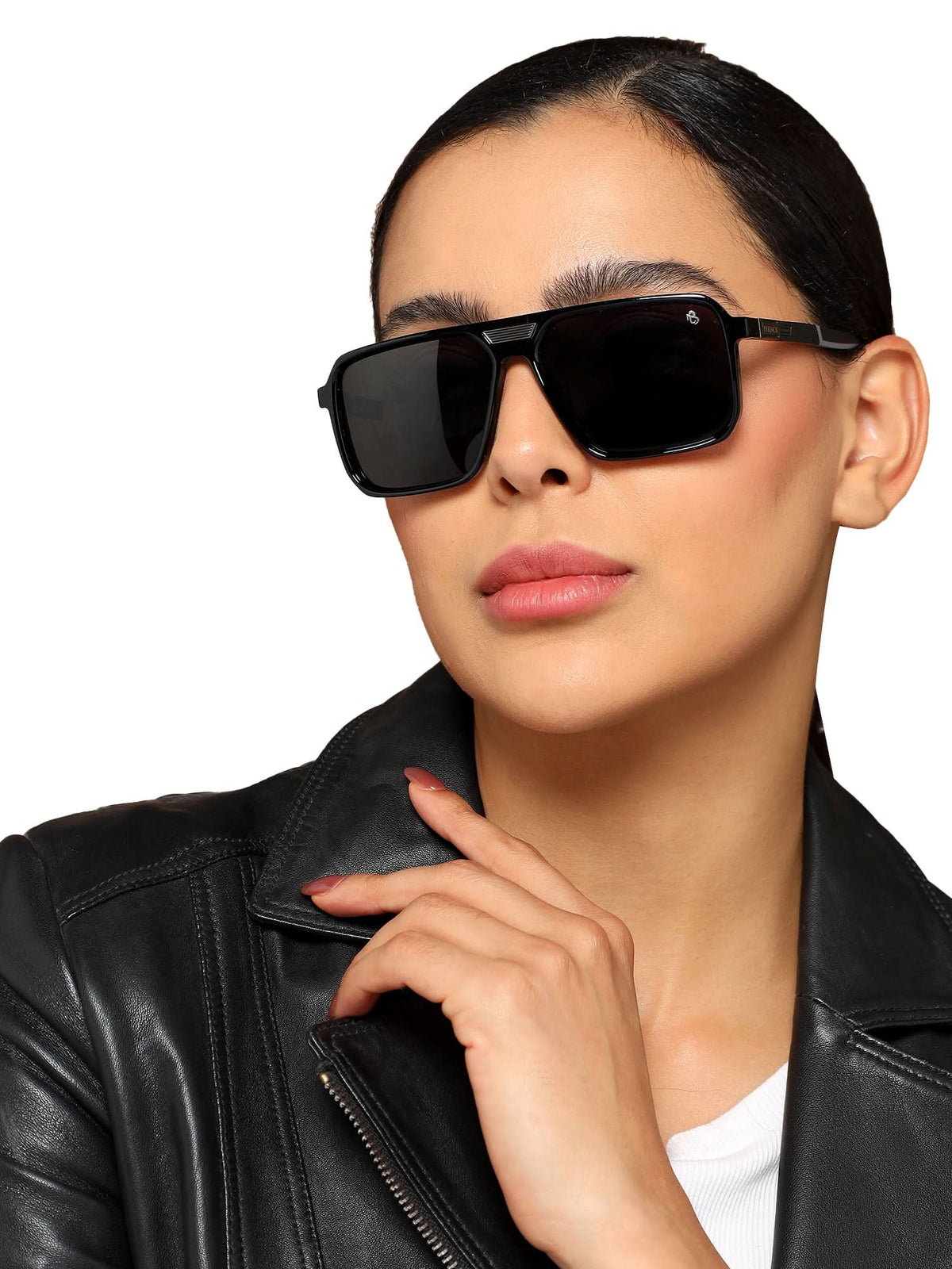 Eyejack Shine Black Square Sunglasses for Men and Women - Style 1115 - worn by a male model (image 2)