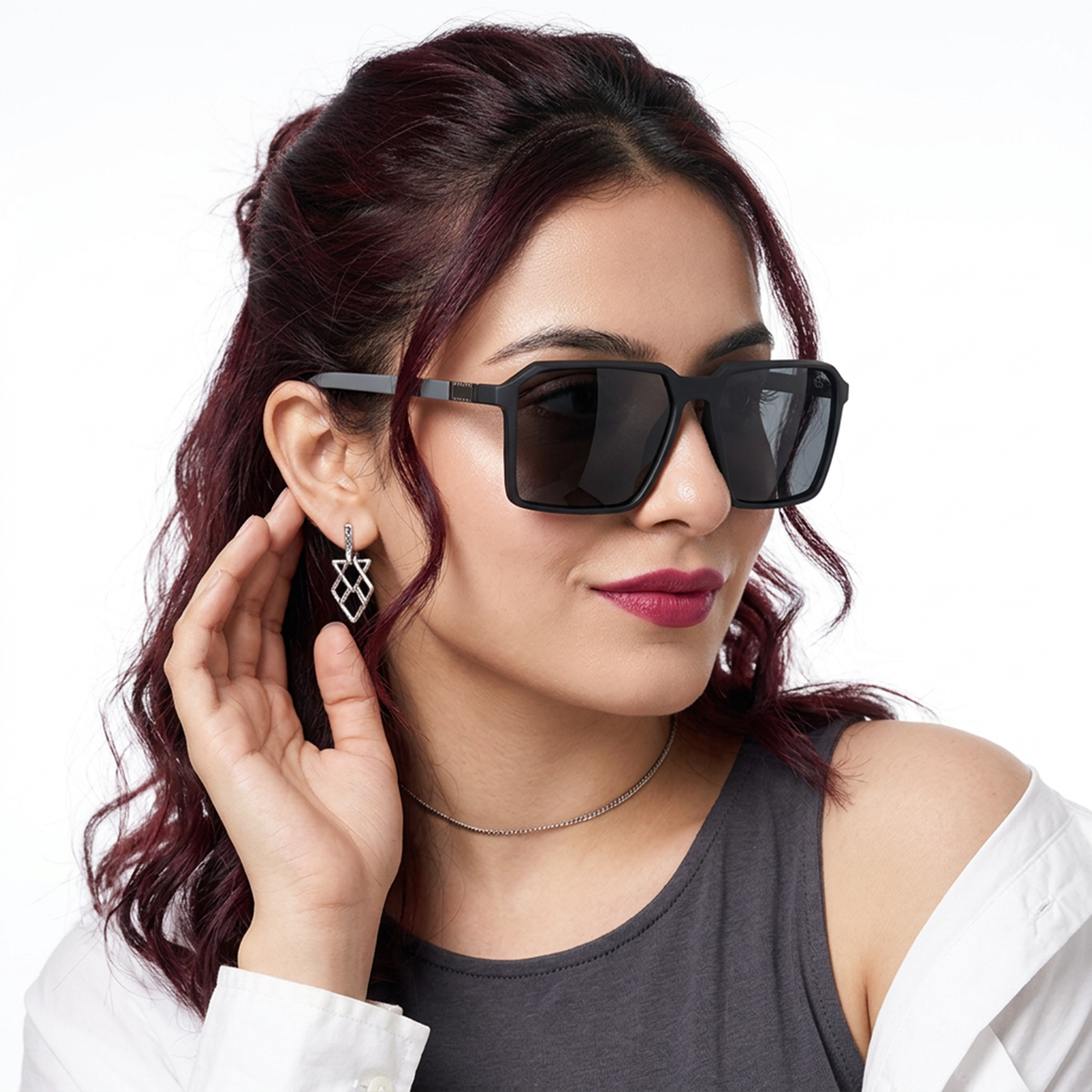 Eyejack Black Square Sunglasses for Men and Women - Style 1121 - worn by a male model (image 3)