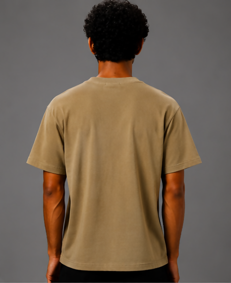 HUSTLE Men's Crew Neck Relaxed Fit T-Shirt – Khaki(relax fit)