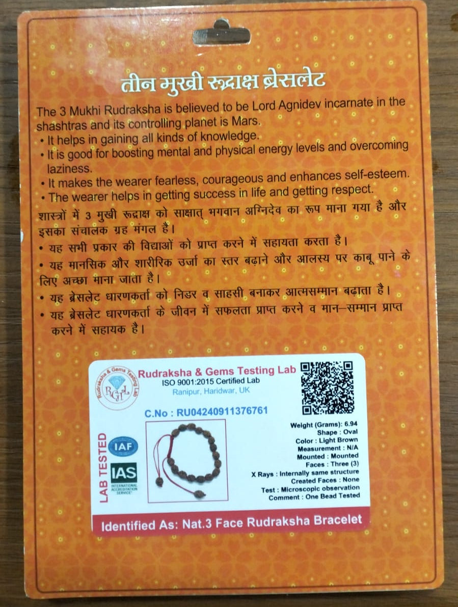 3 Mukhi Rudraksha Bracelet – Sacred Beaded Bracelet for Confidence, Energy & Emotional Healing