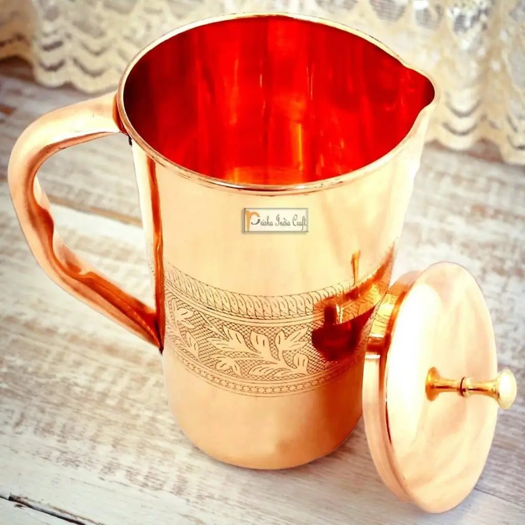 Prisha India Craft Pure Copper Jug Water Pitcher, Capacity 1600 ML Prisha India Craft