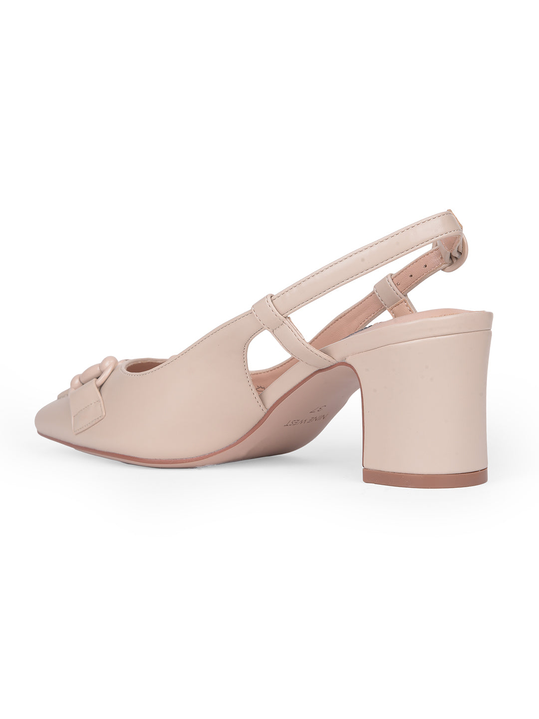 Nine West Women Nude Pointed-Toe Block Heel Pump - Nude - View 3