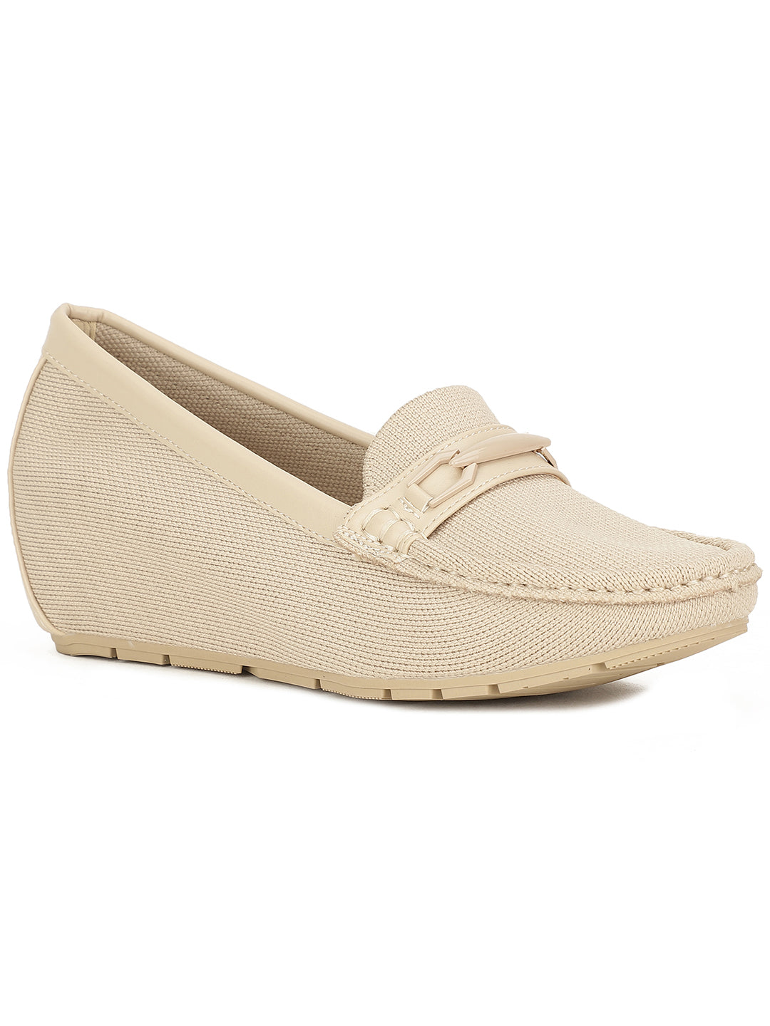Bata Women Nude Wedge Heel Slip-on Loafers - Nude - View 1