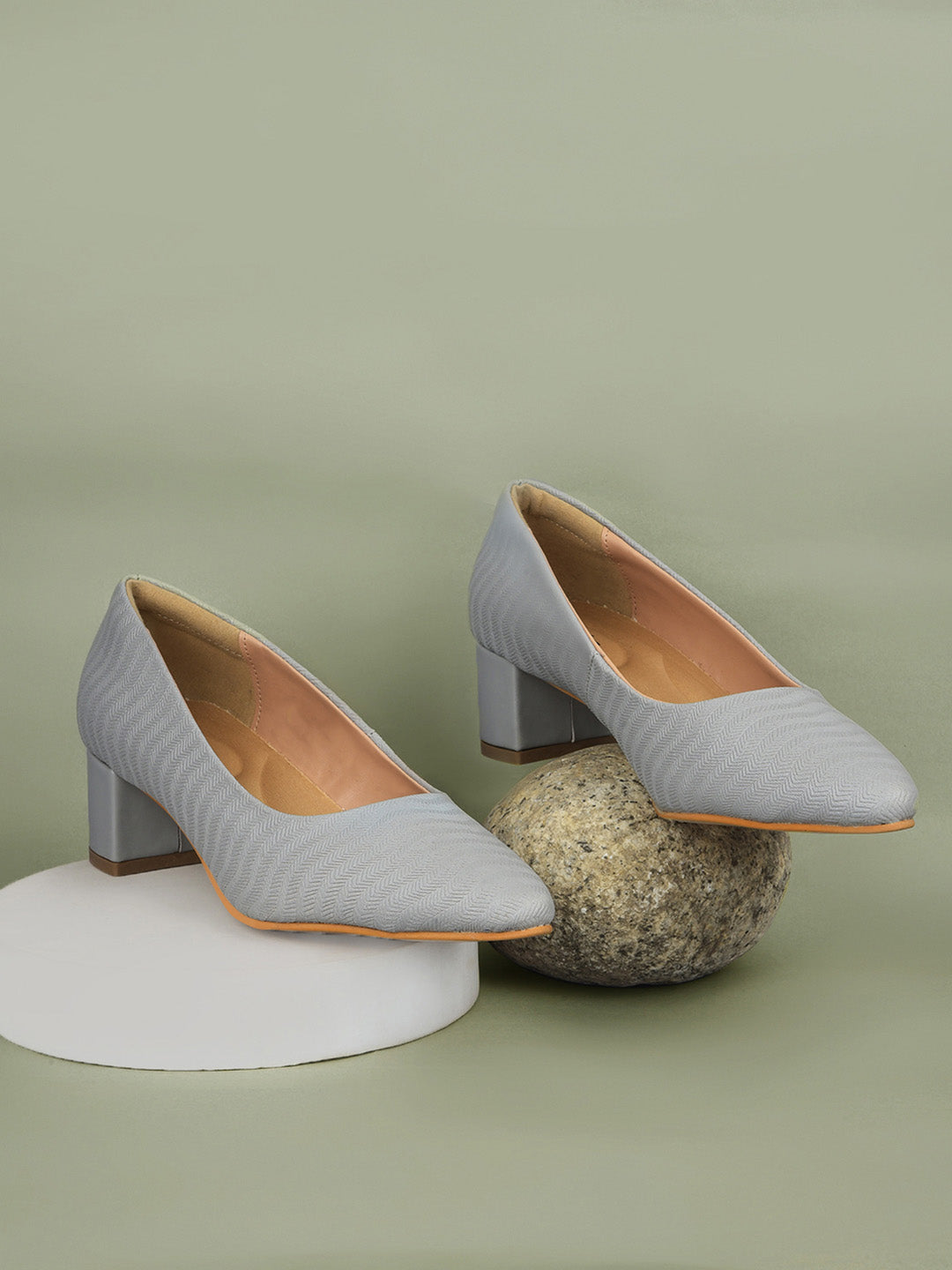 Bata Women Grey Pointed-Toe Block Heel Pump - Grey - View 6