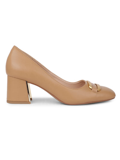 Nine West Women Square Toe Block Heel Pump - Light Brown - View 2