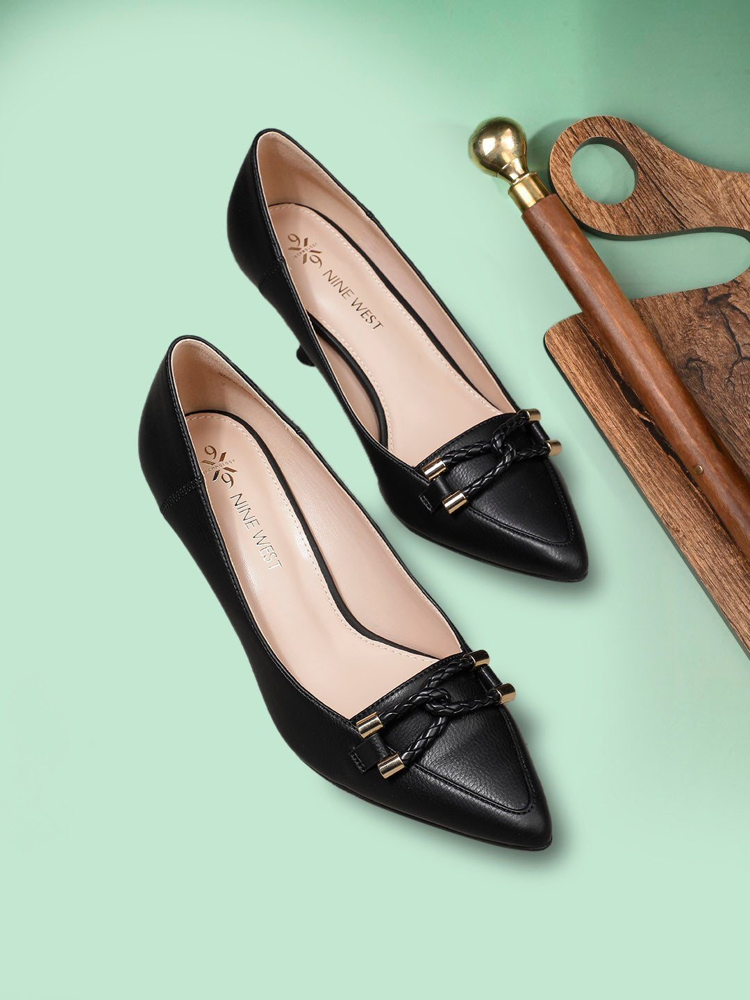 Nine West Women Pointed-Toe Kitten Heel Pump - Black - View 6