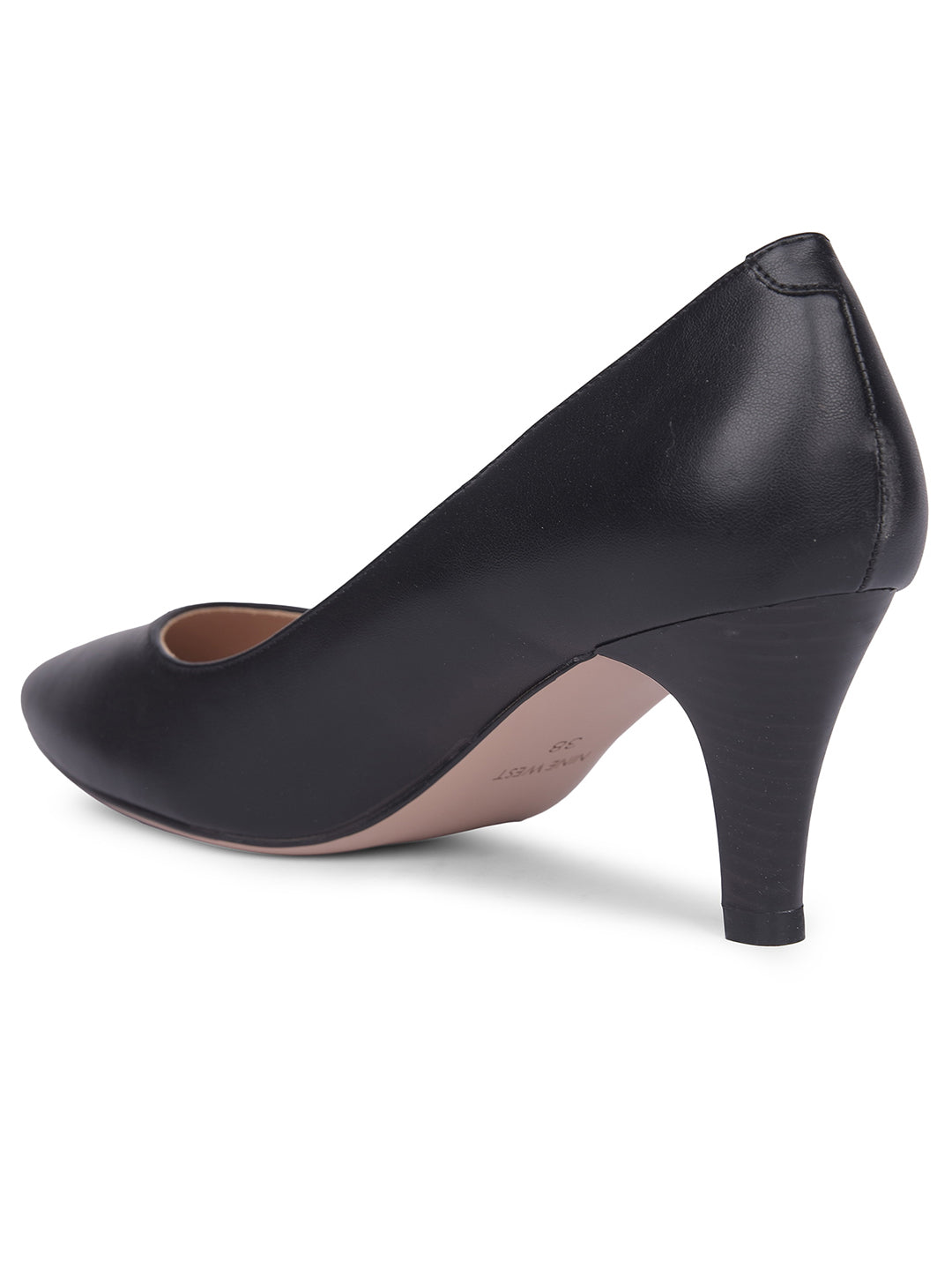 Nine West Women Black Pointed-Toe Kitten Heel Pump - Black - View 3