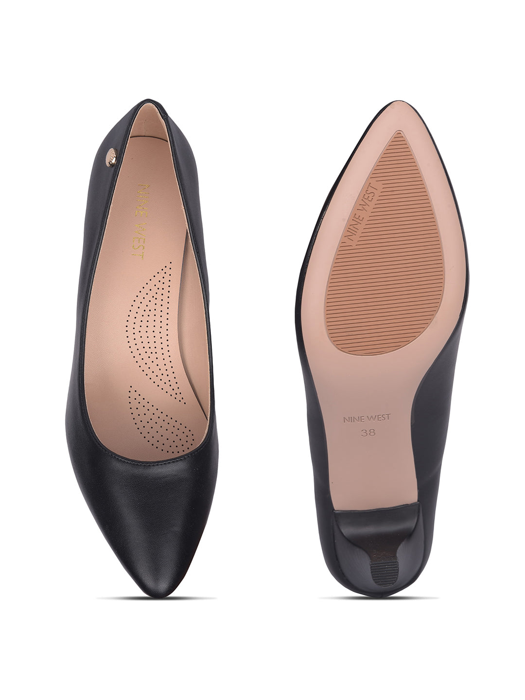 Nine West Women Black Pointed-Toe Kitten Heel Pump - Black - View 4