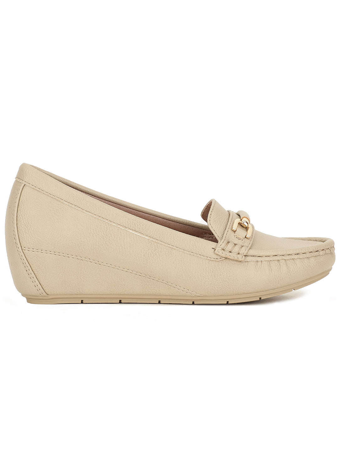 Bata Women Beige Wedge Heel Slip-on Loafers - Beige - View 2