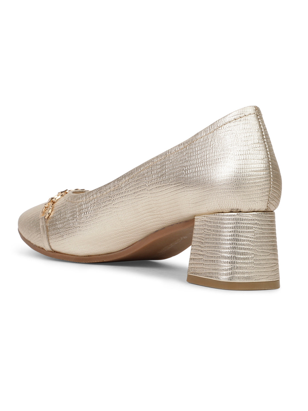 Hush Puppies Women Gold Pointed-Toe Block Heel Pump - Gold - View 3