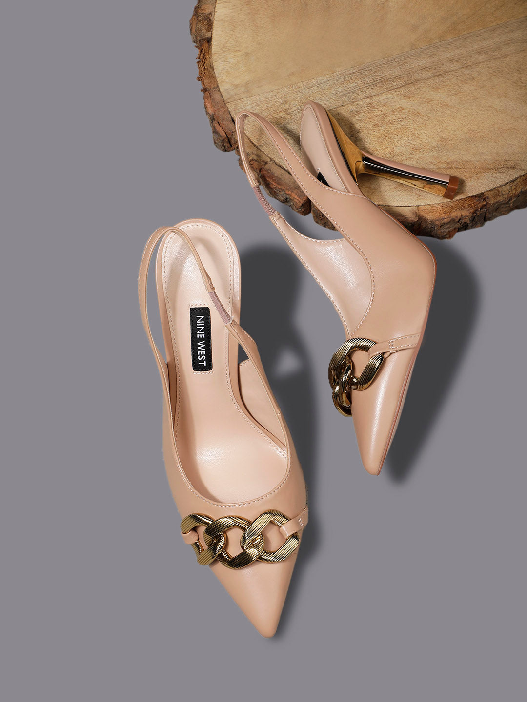 Nine West Women Pointed-Toe Kitten Heel Slingback Sandal - Nude - View 6
