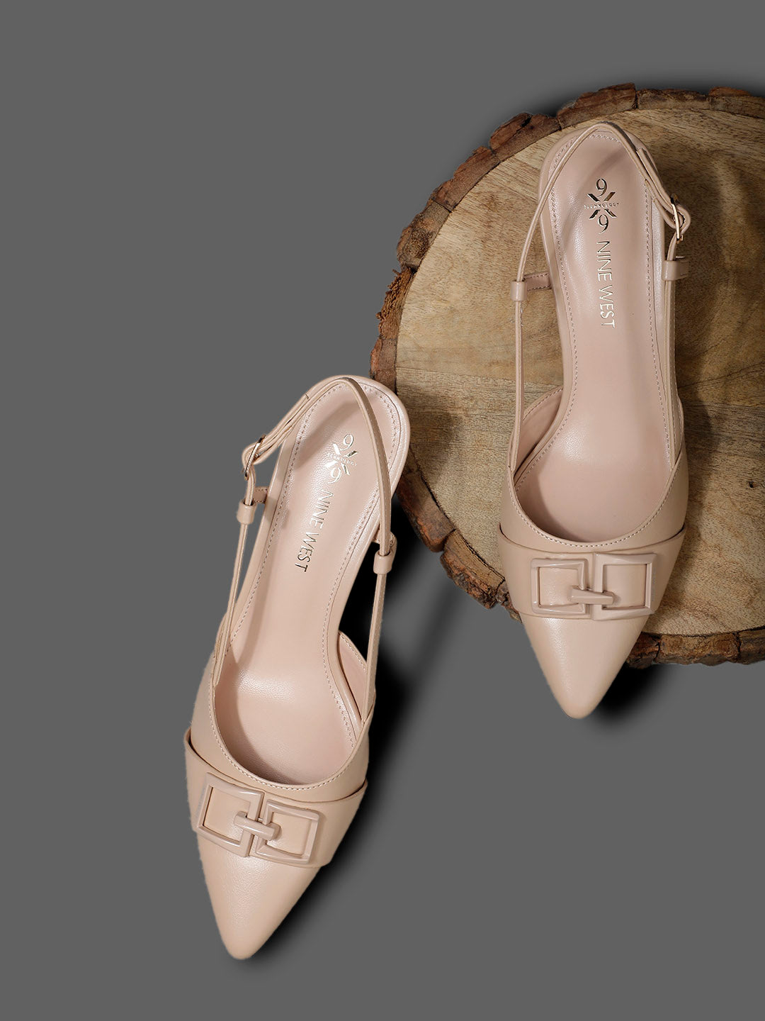 Nine West Women Pointed-Toe Kitten Heel Slingback Sandal - Nude - View 6
