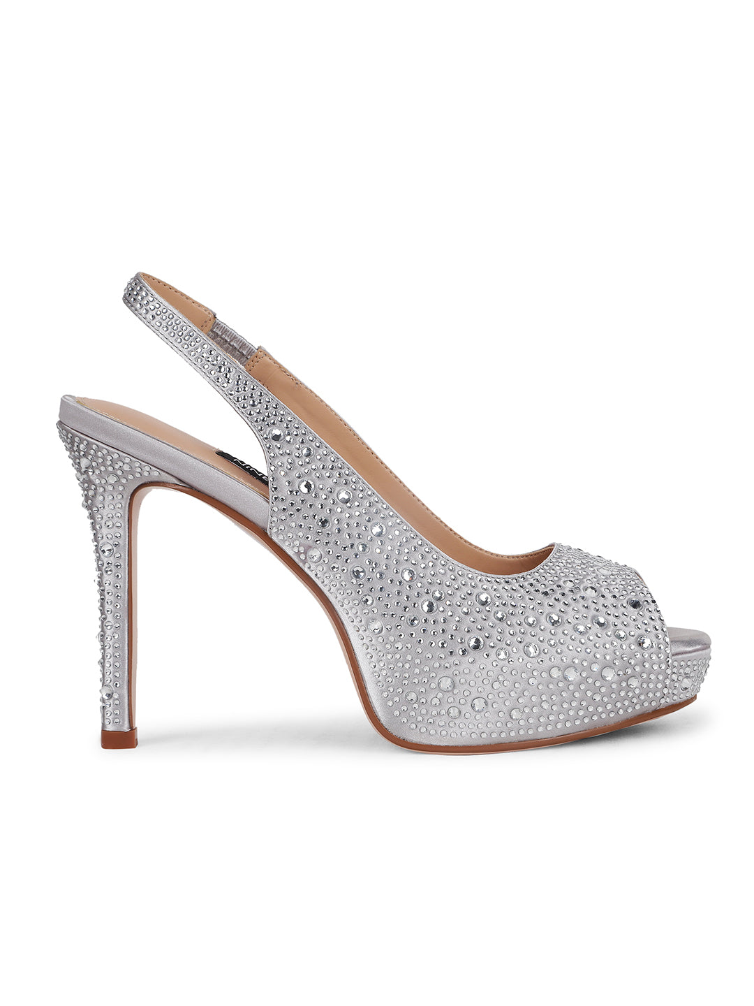 Nine West Women Silver Peep-Toe Kitten Heel Sandal - Silver - View 2