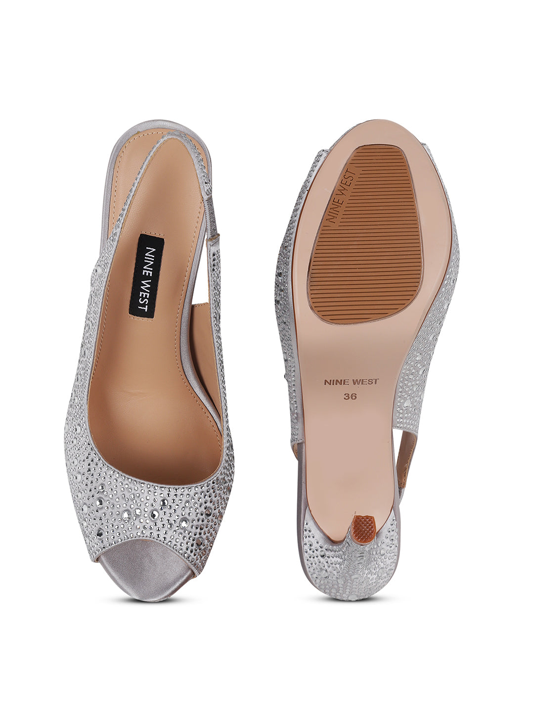 Nine West Women Silver Peep-Toe Kitten Heel Sandal - Silver - View 4