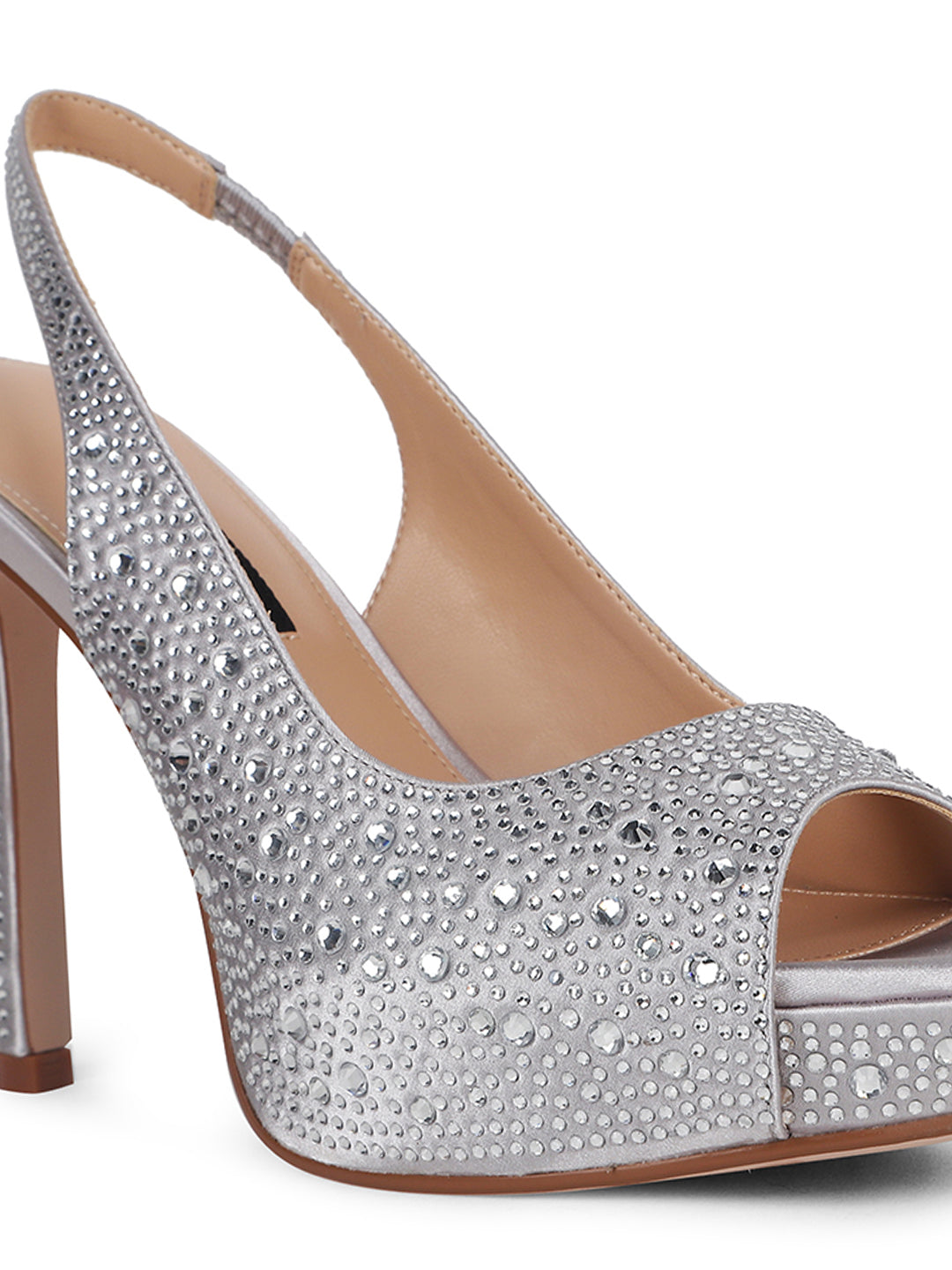Nine West Women Silver Peep-Toe Kitten Heel Sandal - Silver - View 5