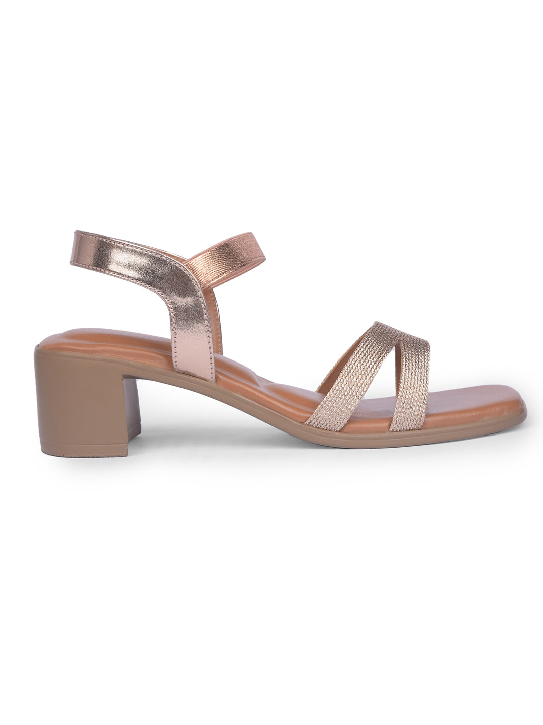 Bata Women Rose Gold Ankle Strap Block Heel Sandal - Rose Gold - View 2