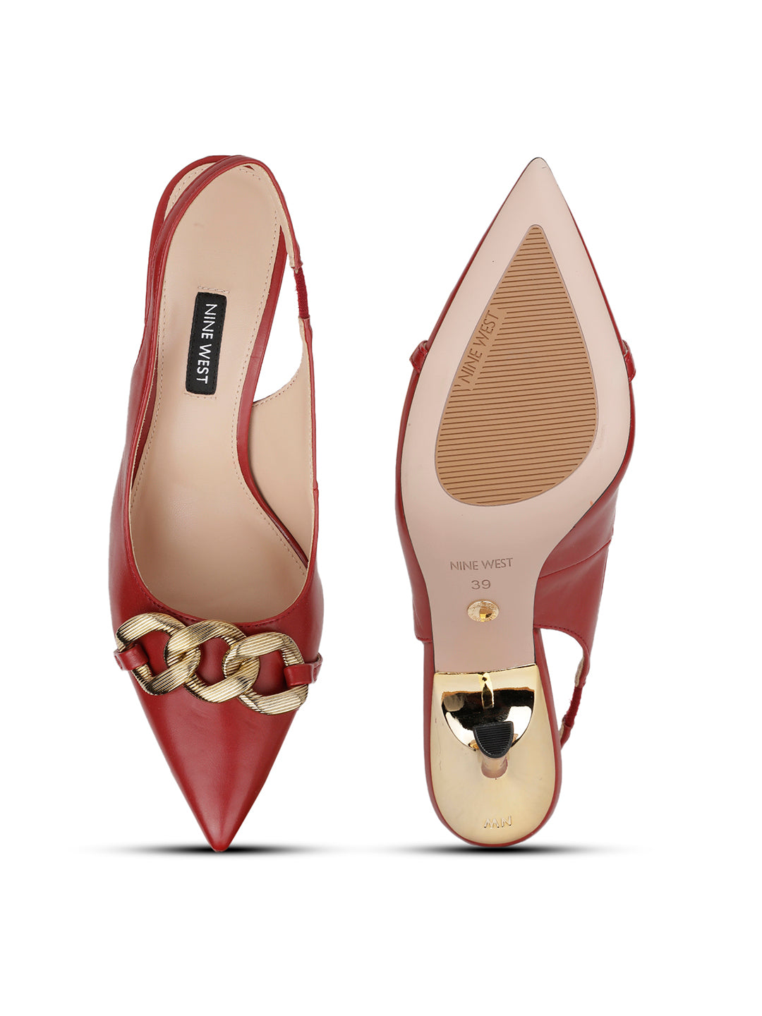 Nine West Women Pointed-Toe Slingback Kitten Heel Pump - Red - View 4