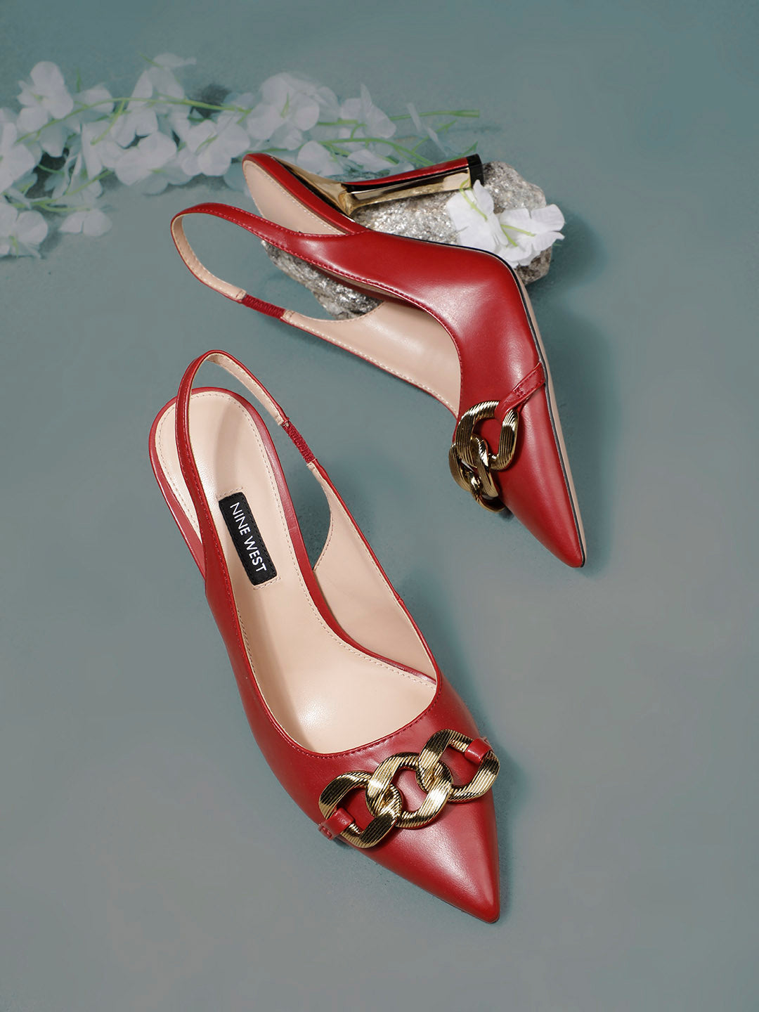 Nine West Women Pointed-Toe Slingback Kitten Heel Pump - Red - View 6