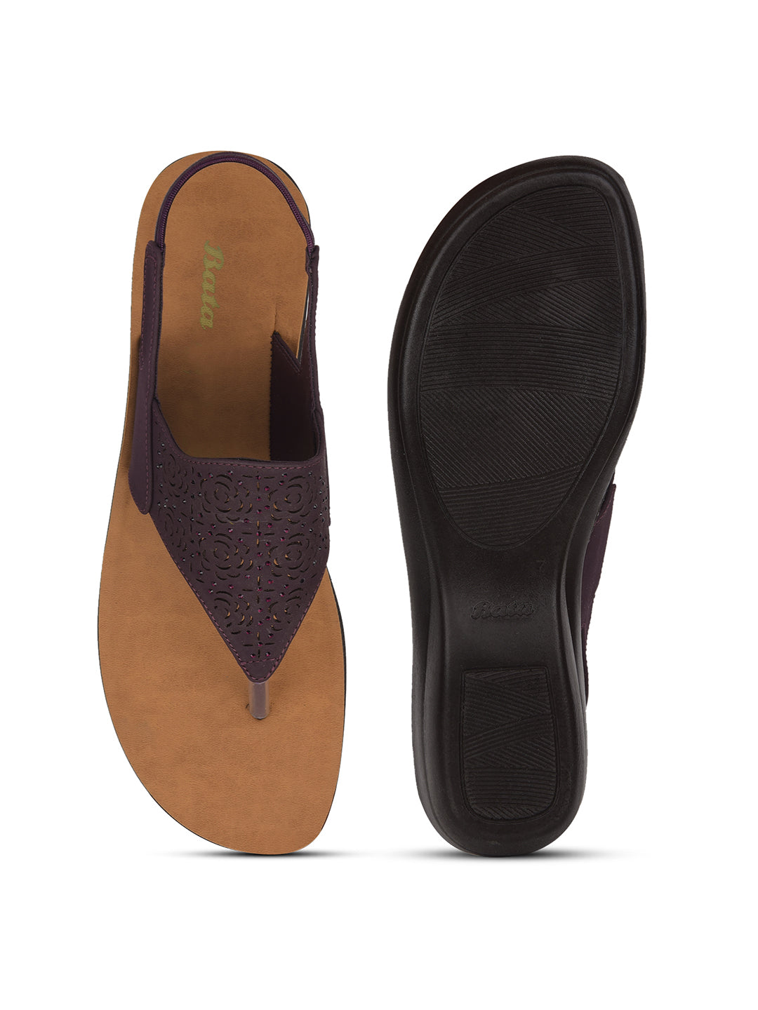 Bata Women Maroon BackStrap Wedge Heel Sandal - Maroon - View 4