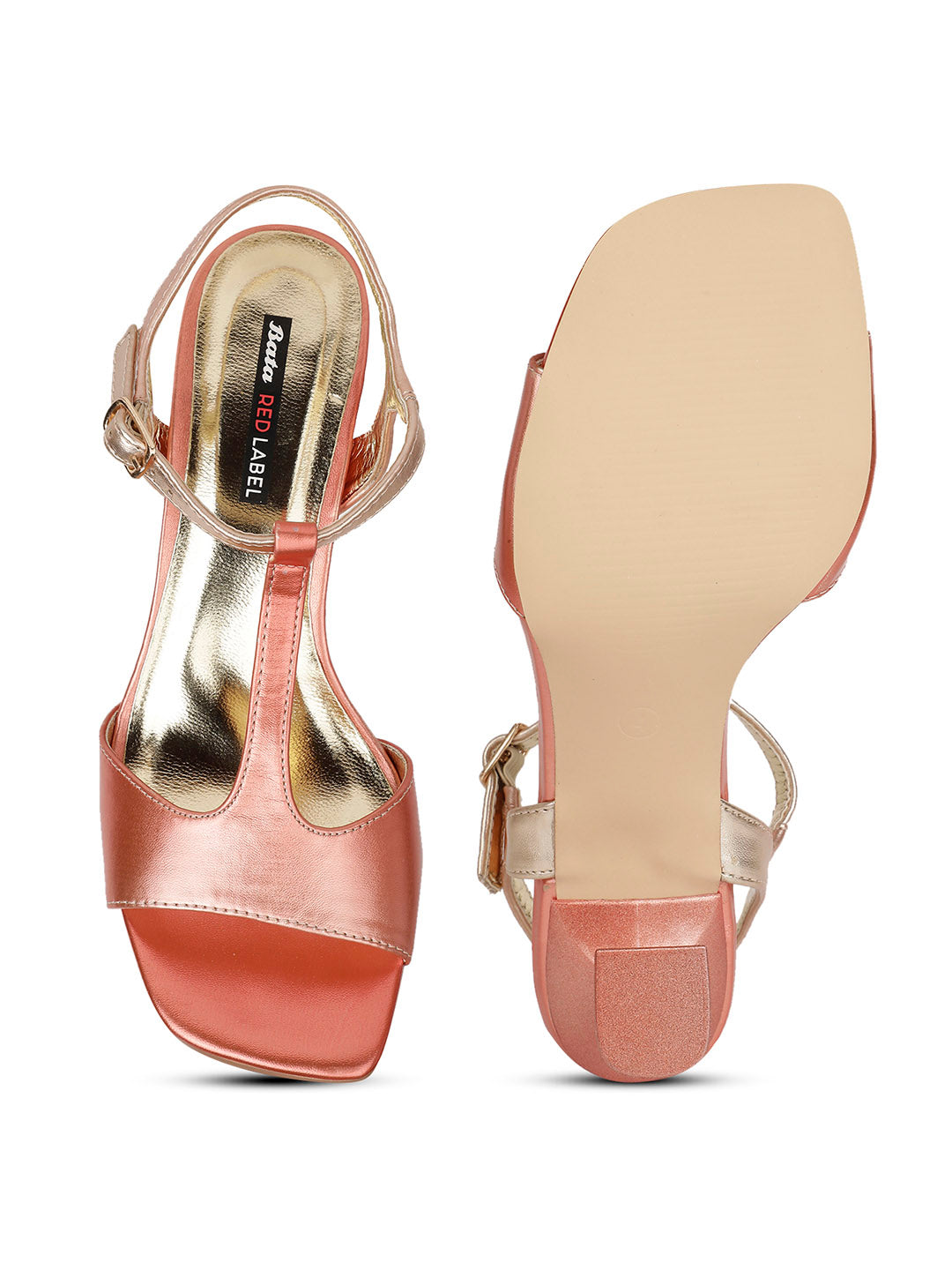 Bata Women Rose Gold Ankle Strap Spool Heel Sandal - Rose Gold - View 4