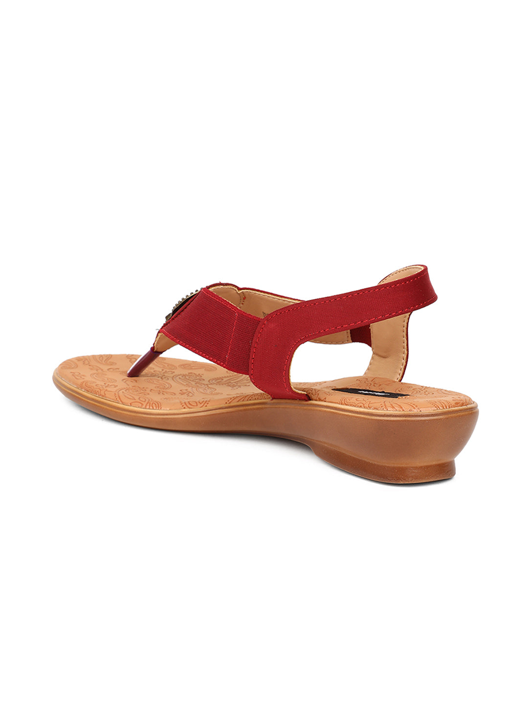 Bata Women's Maroon T-Strap Flat Sandals - Maroon