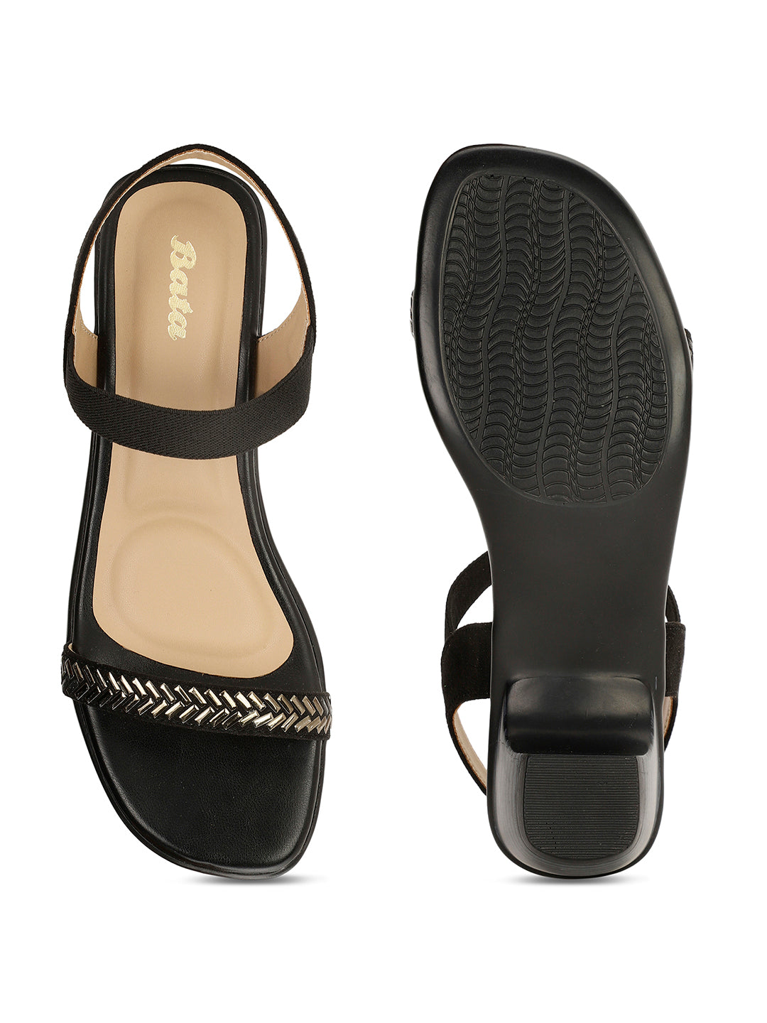 Bata Women Black BackStrap Block Heel Sandal - Black - View 4