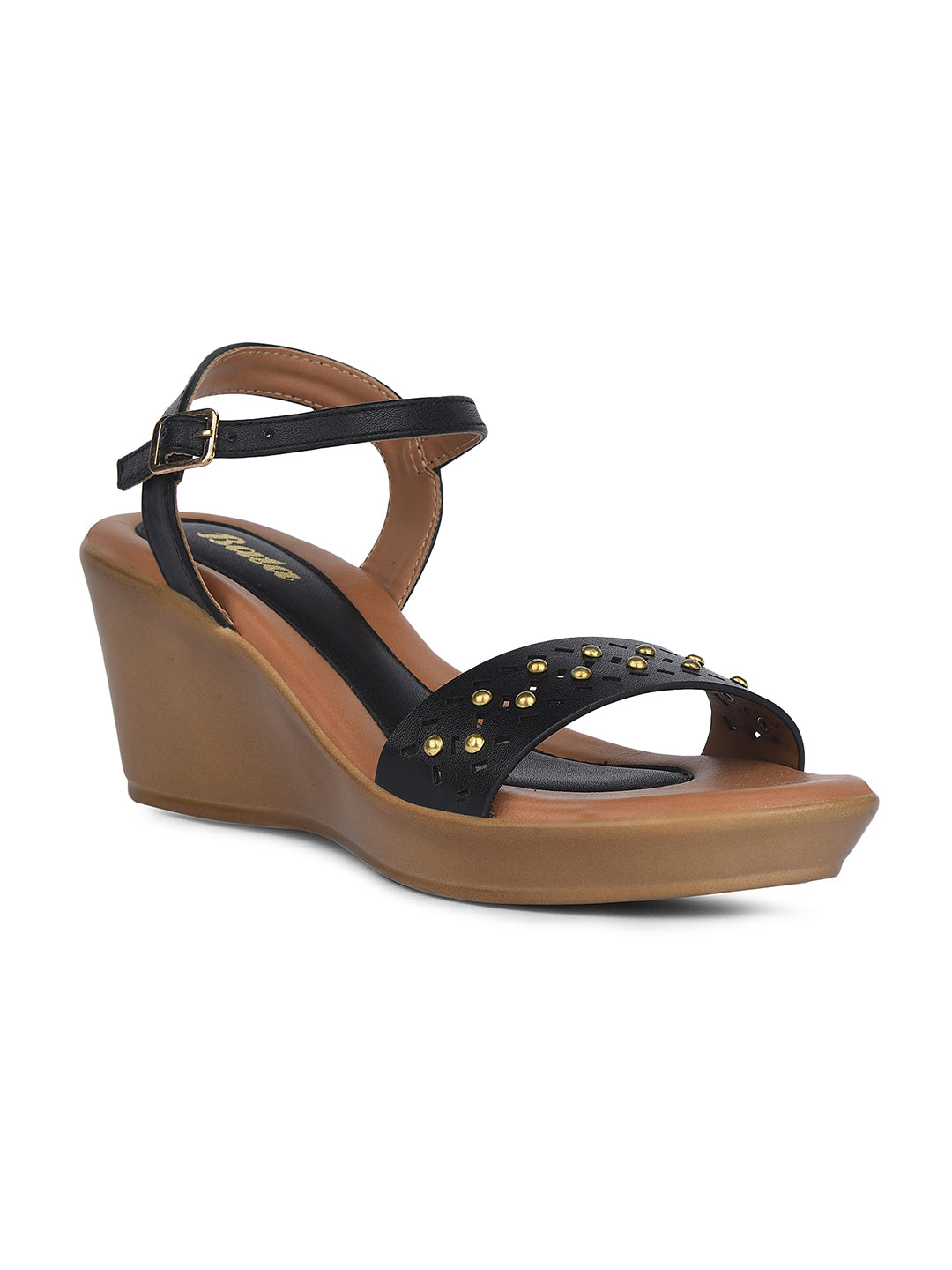 Bata Women Black Ankle Strap Wedge Heel Sandal - Black - View 1