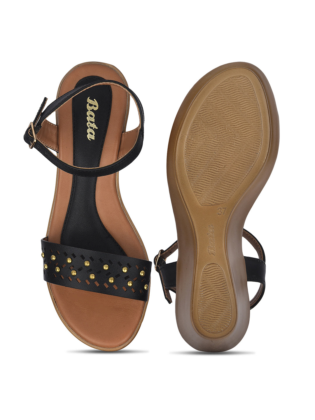 Bata Women Black Ankle Strap Wedge Heel Sandal - Black - View 4