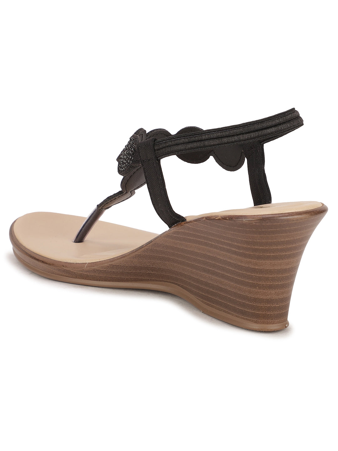 Bata Women Black BackStrap Wedge Heel Sandal - Black - View 3