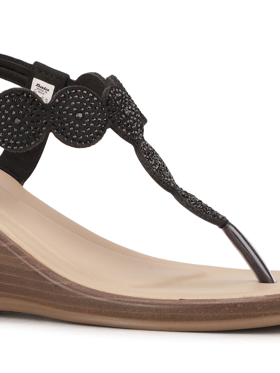 Bata Women Black BackStrap Wedge Heel Sandal - Black - View 5