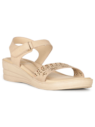 Bata Comfit Women Beige Velcro Strap Wedge Heel Sandal - Beige - View 1