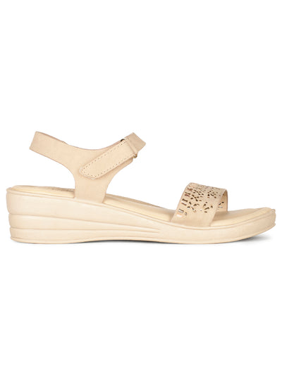 Bata Comfit Women Beige Velcro Strap Wedge Heel Sandal - Beige - View 2