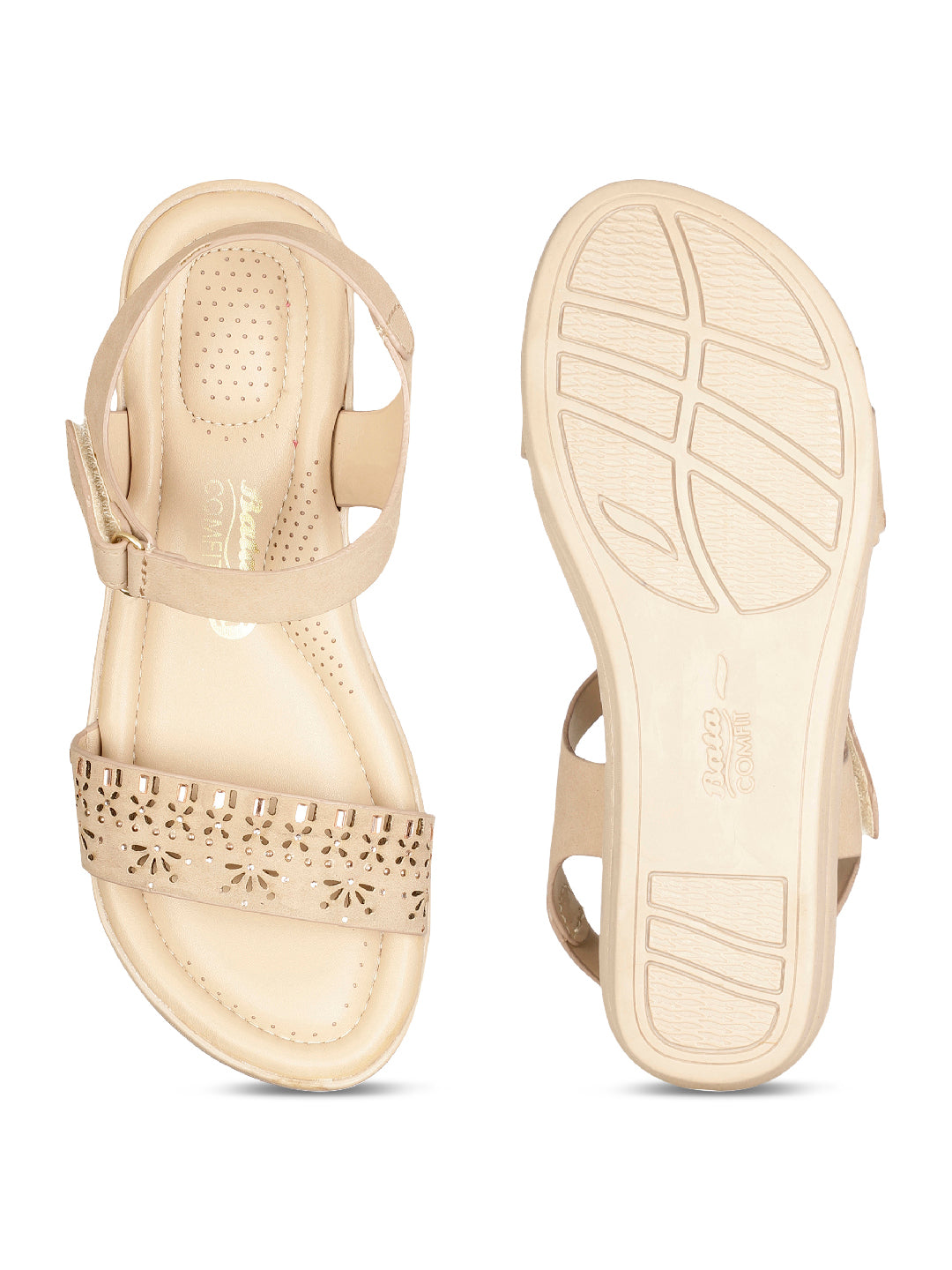 Bata Comfit Women Beige Velcro Strap Wedge Heel Sandal - Beige - View 4