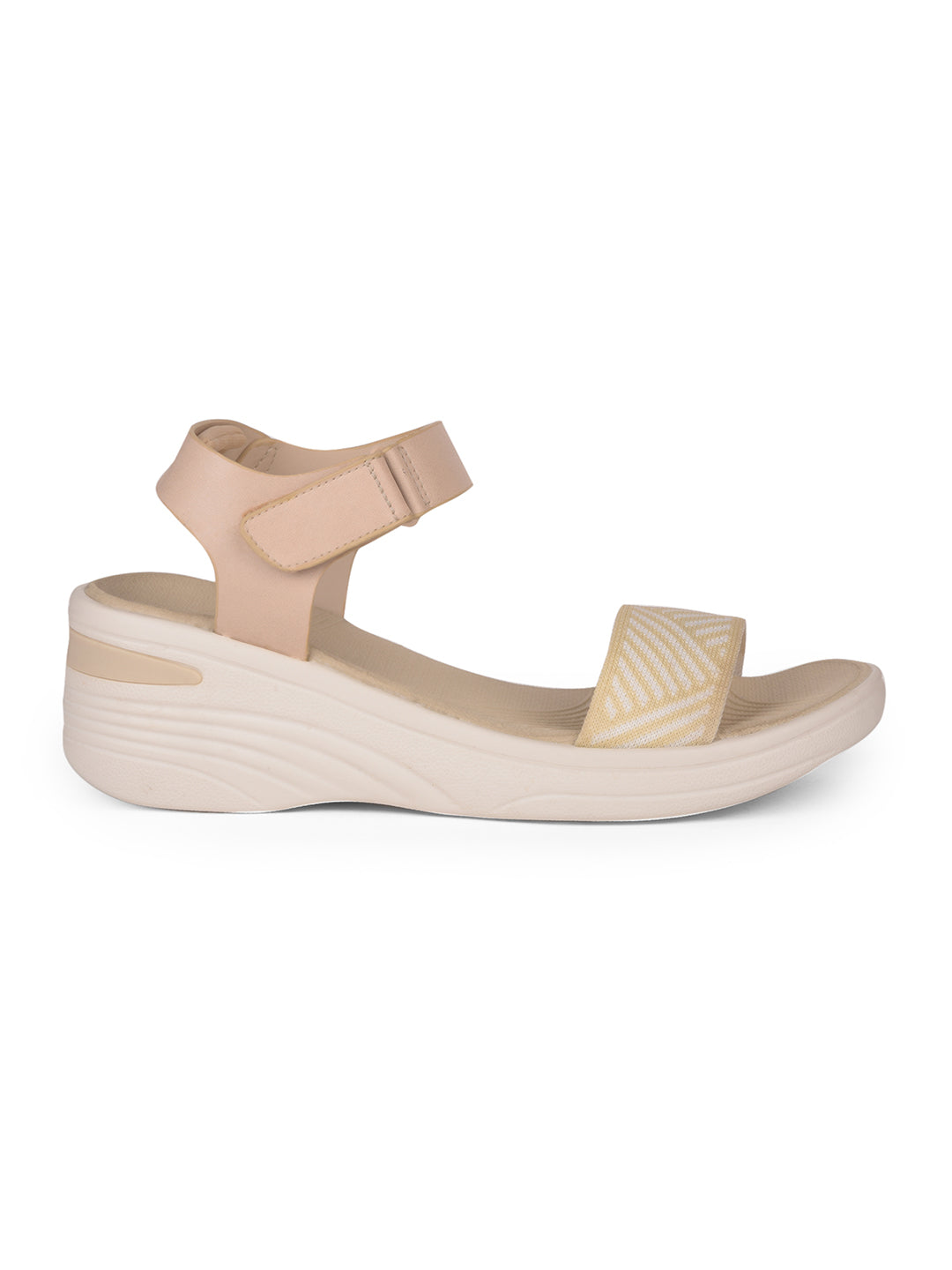 Bata Comfit Women Beige Velcro Strap Wedge Heel Sandal - Beige - View 2