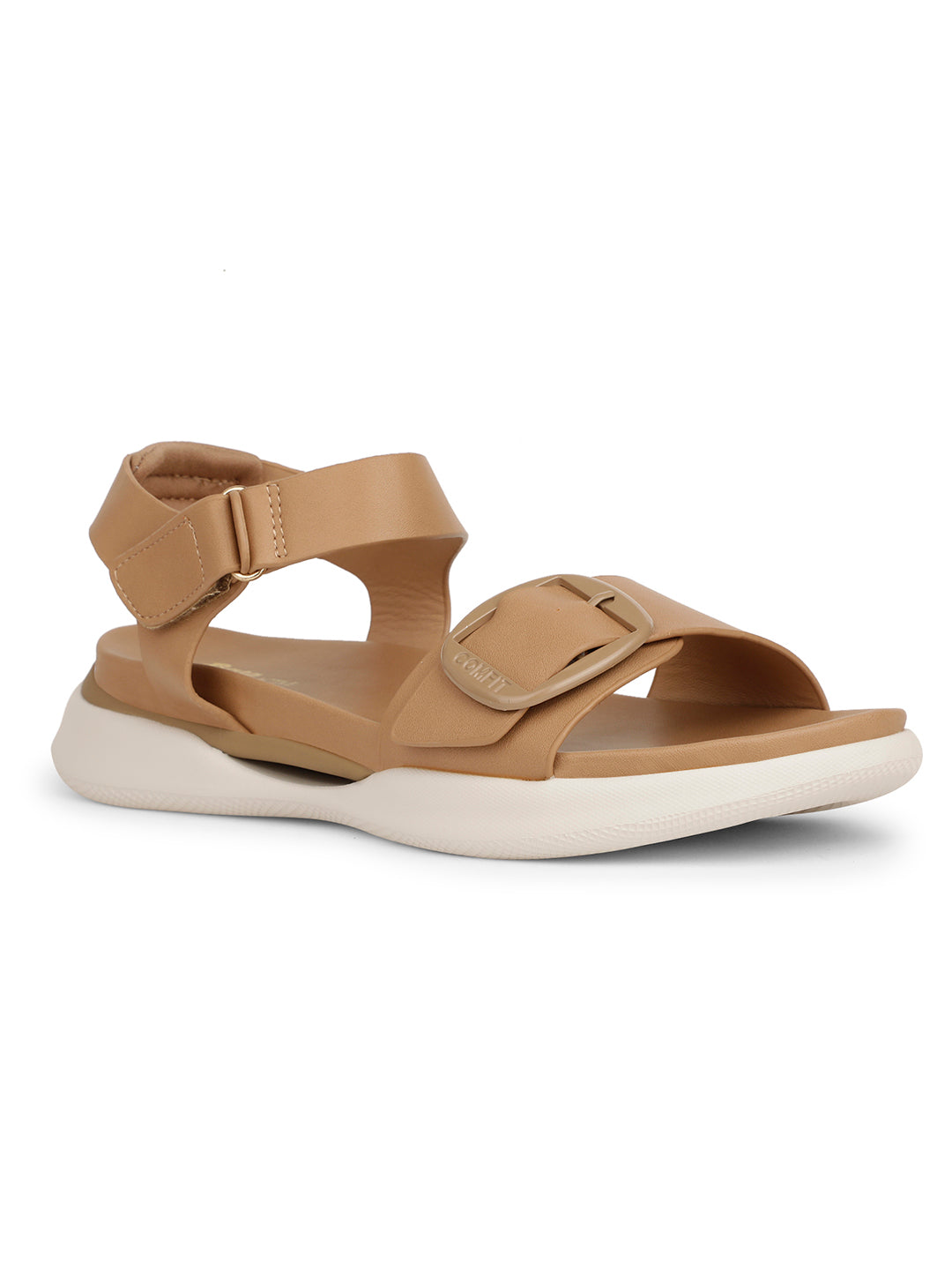 Bata Comfit Women Beige Velcro Strap Wedge Heel Sandal - Beige - View 1