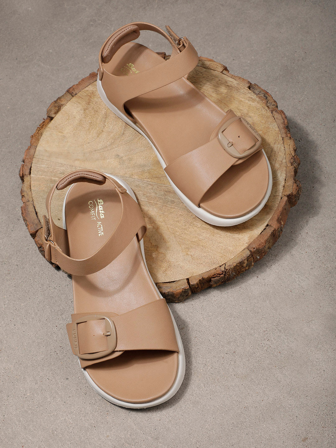 Bata Comfit Women Beige Velcro Strap Wedge Heel Sandal - Beige - View 6