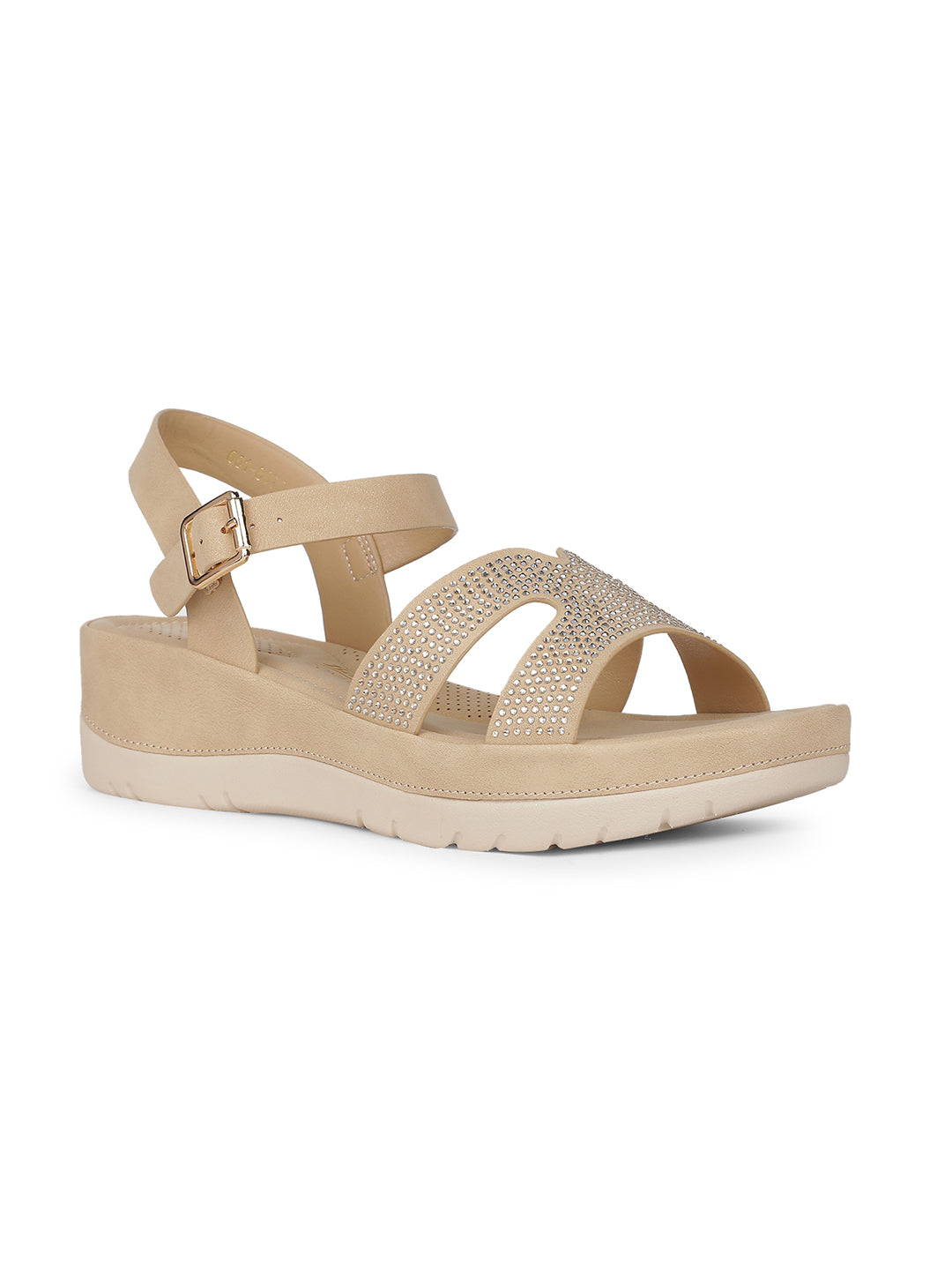 Bata Comfit Women Beige Velcro Strap Wedge Heel Sandal - Beige - View 1