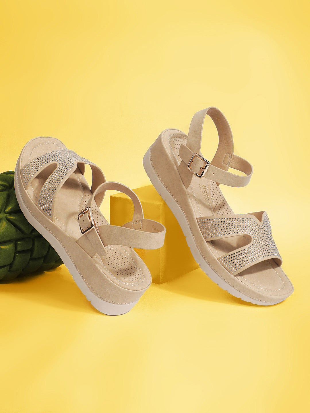 Bata Comfit Women Beige Velcro Strap Wedge Heel Sandal - Beige - View 6