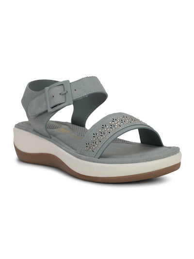 Bata Comfit Women Light Blue Velcro Strap Wedge Heel Sandal - Light Blue - View 1