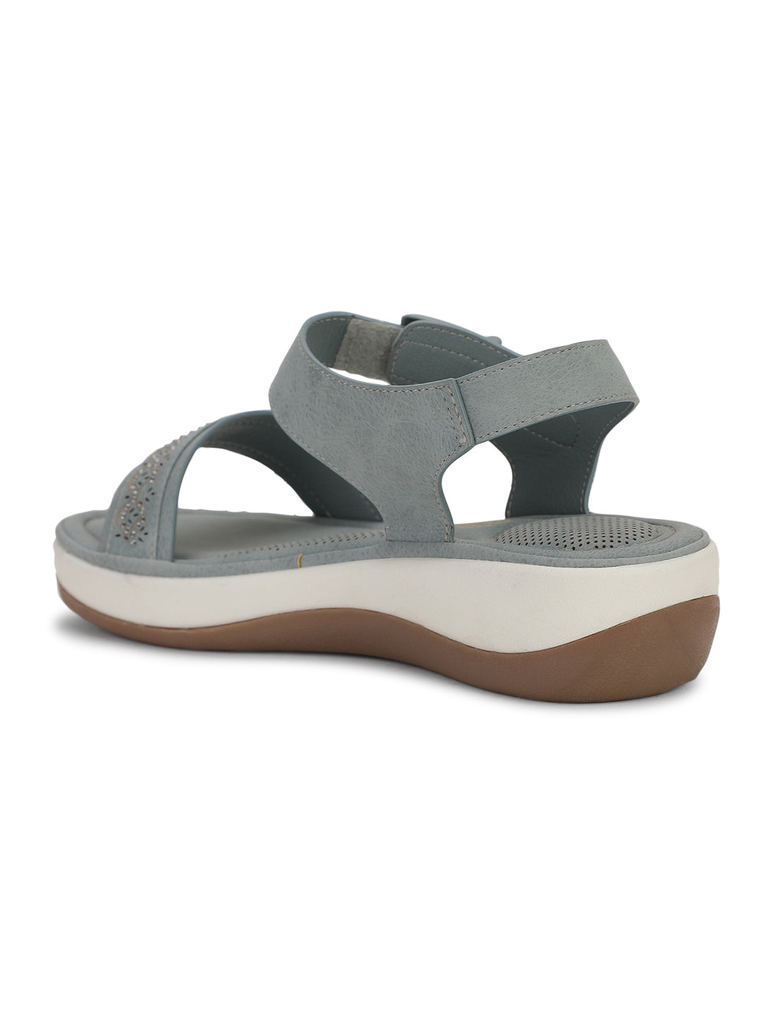 Bata Comfit Women Light Blue Velcro Strap Wedge Heel Sandal - Light Blue - View 3