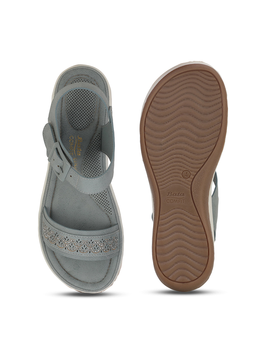 Bata Comfit Women Light Blue Velcro Strap Wedge Heel Sandal - Light Blue - View 4