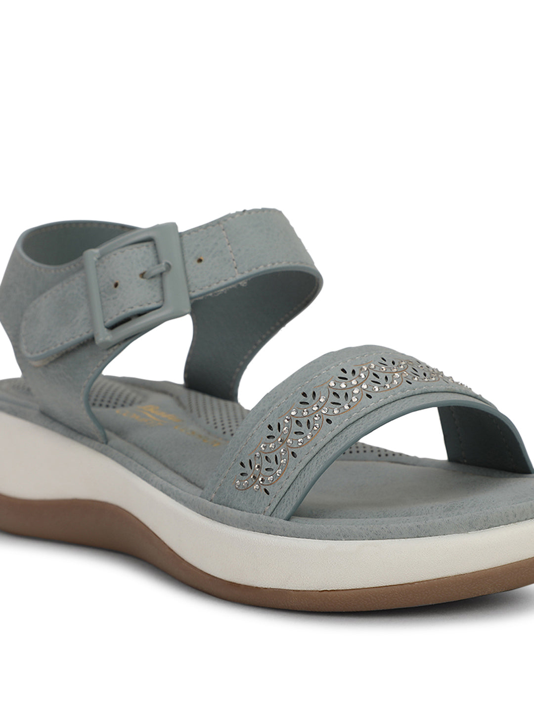 Bata Comfit Women Light Blue Velcro Strap Wedge Heel Sandal - Light Blue - View 5