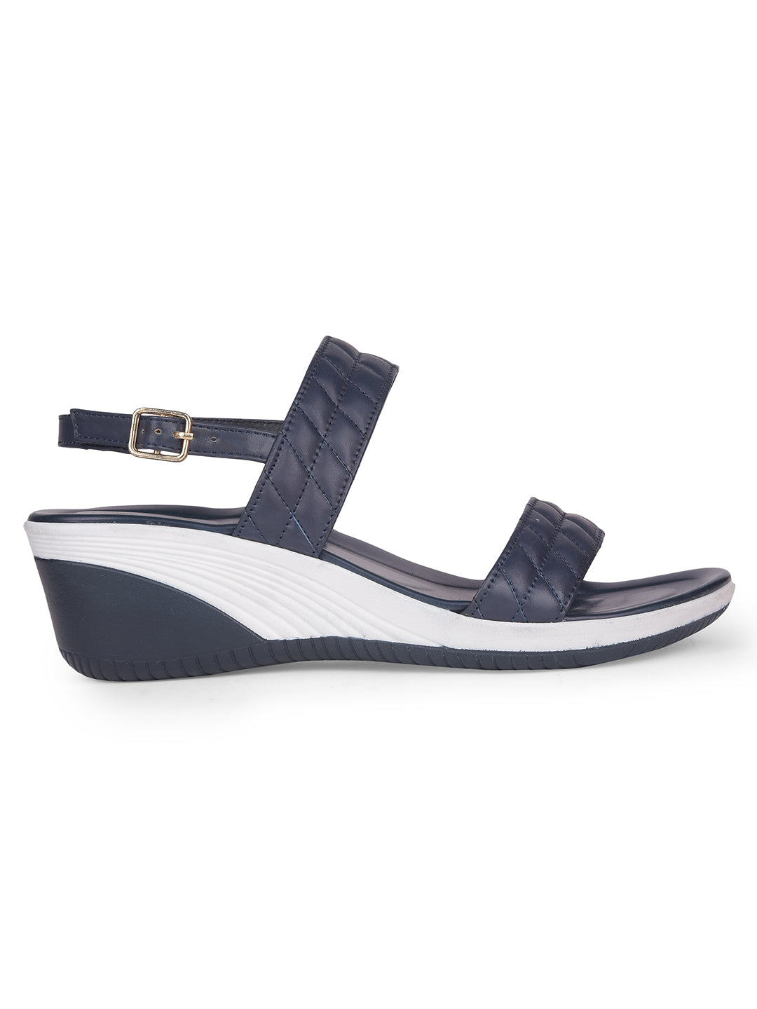 Bata Women Navy Blue BackStrap Wedge Heel Sandal - Navy Blue - View 2