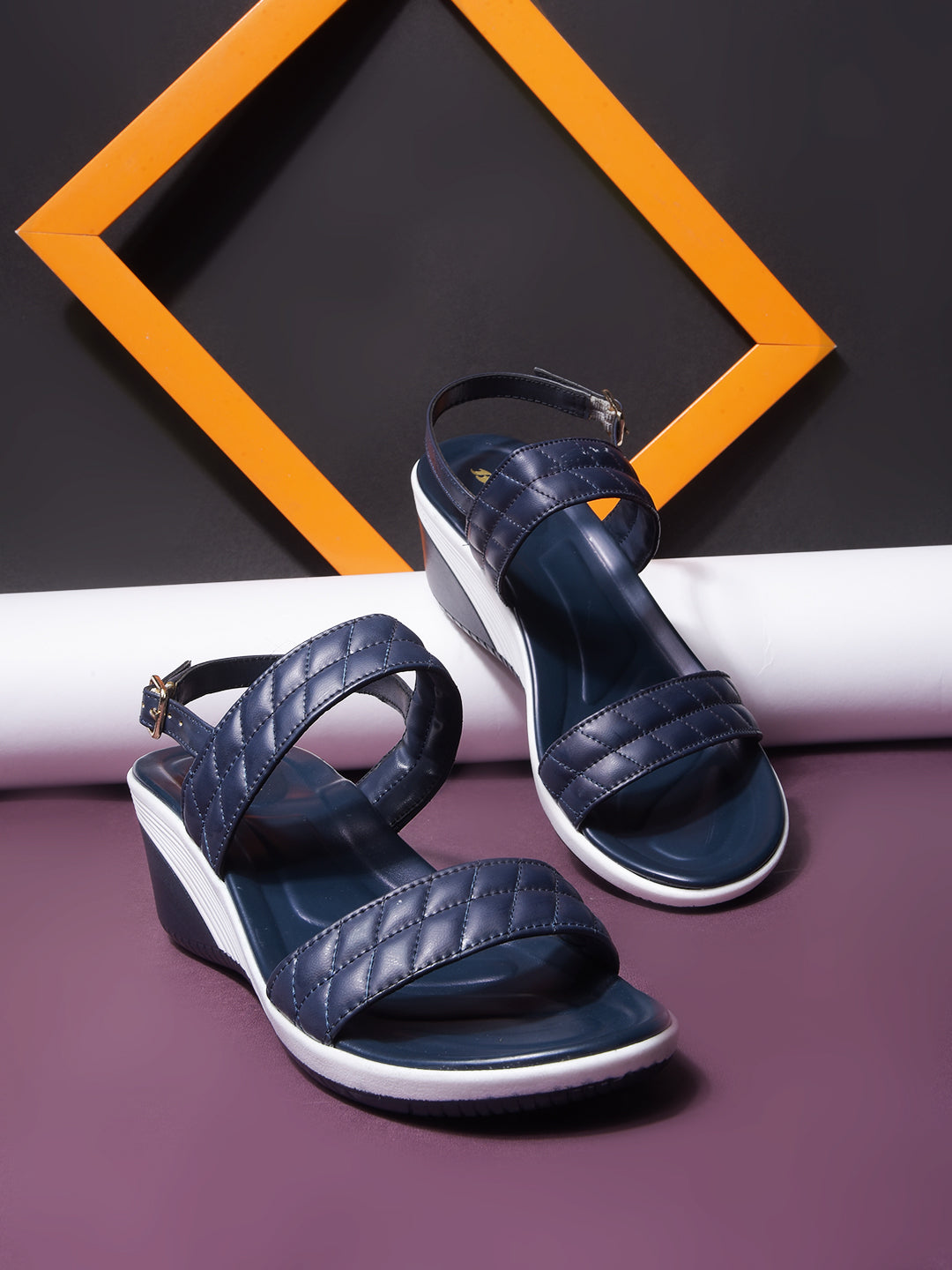 Bata Women Navy Blue BackStrap Wedge Heel Sandal - Navy Blue - View 6
