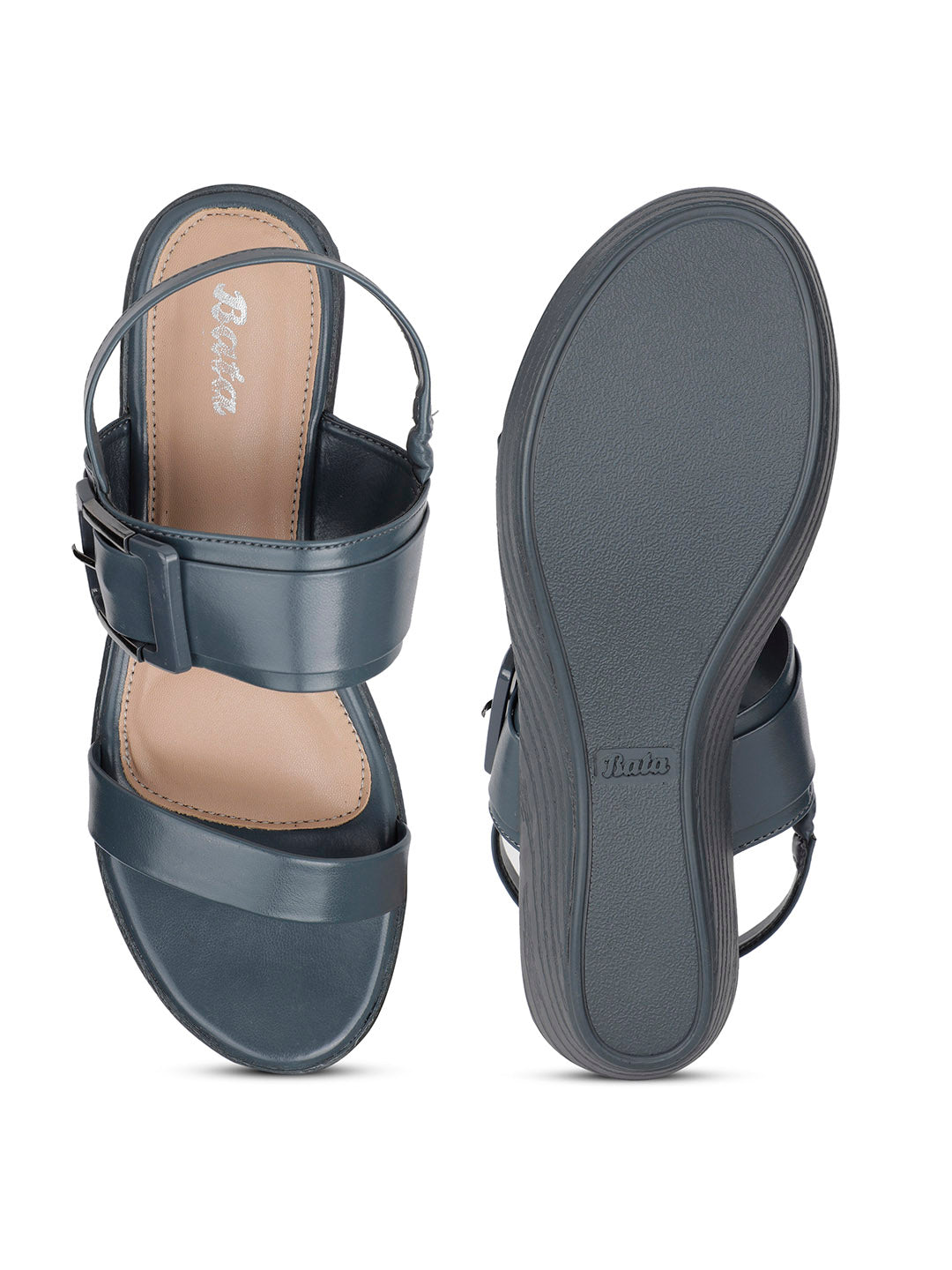 Bata Women Navy Blue BackStrap Wedge Heel Sandal - Navy Blue - View 4