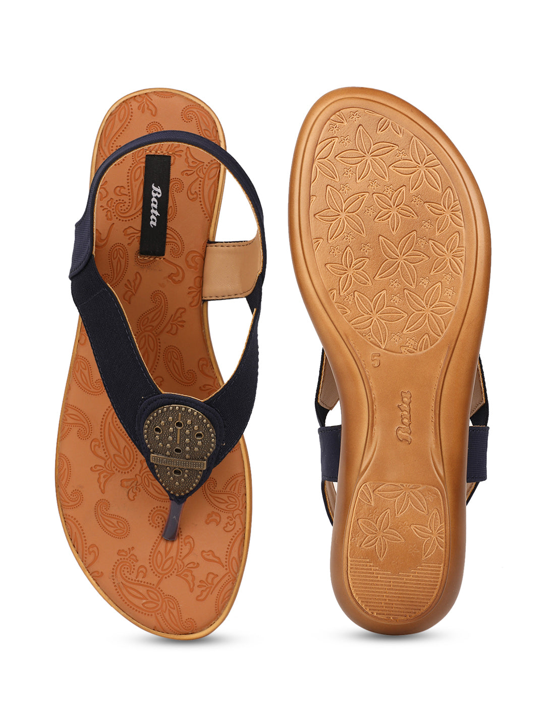 Bata Women Navy Blue BackStrap Wedge Heel Sandal - Navy Blue - View 4
