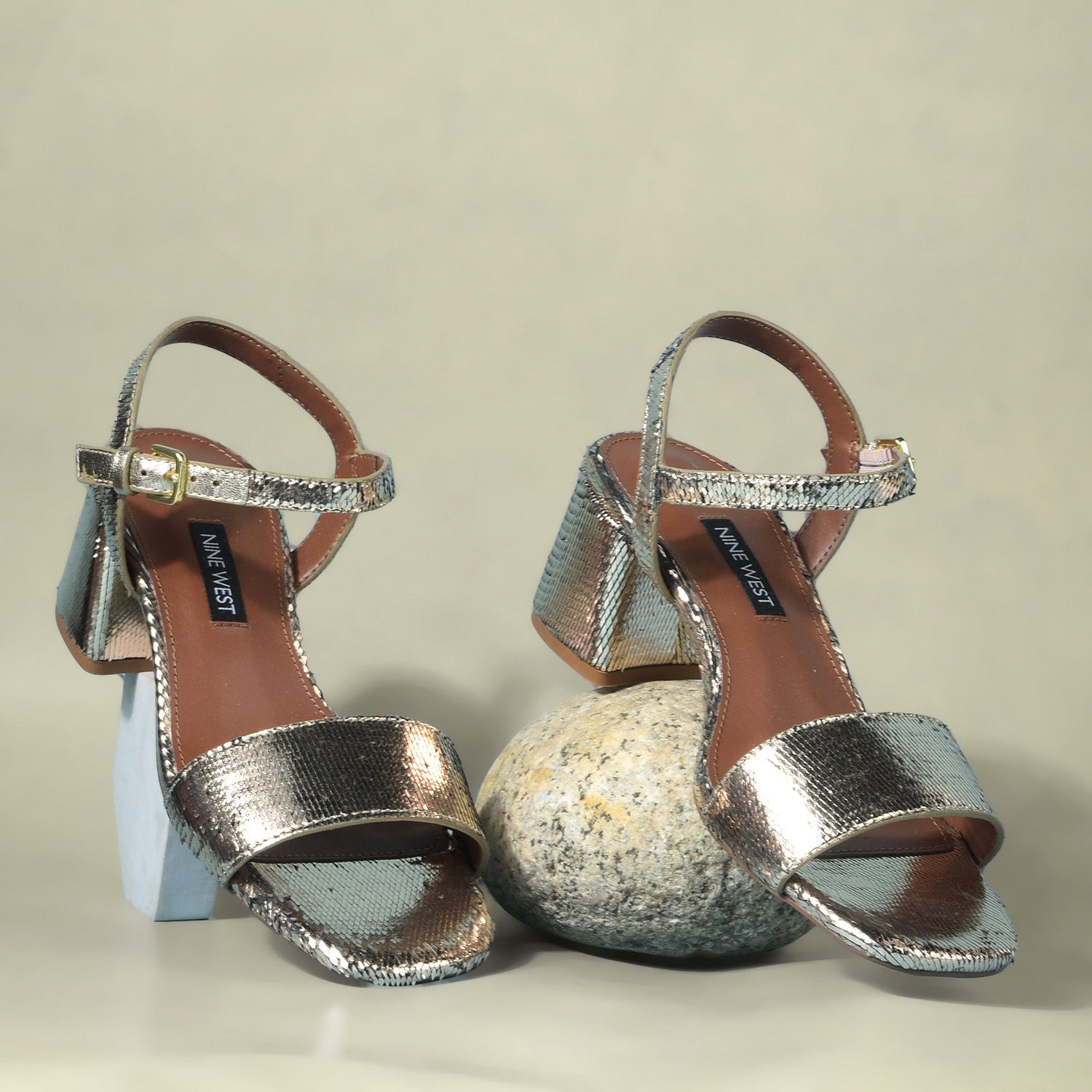 Nine West Women Ankle-Strap Block Heel Sandal - Gold - View 6