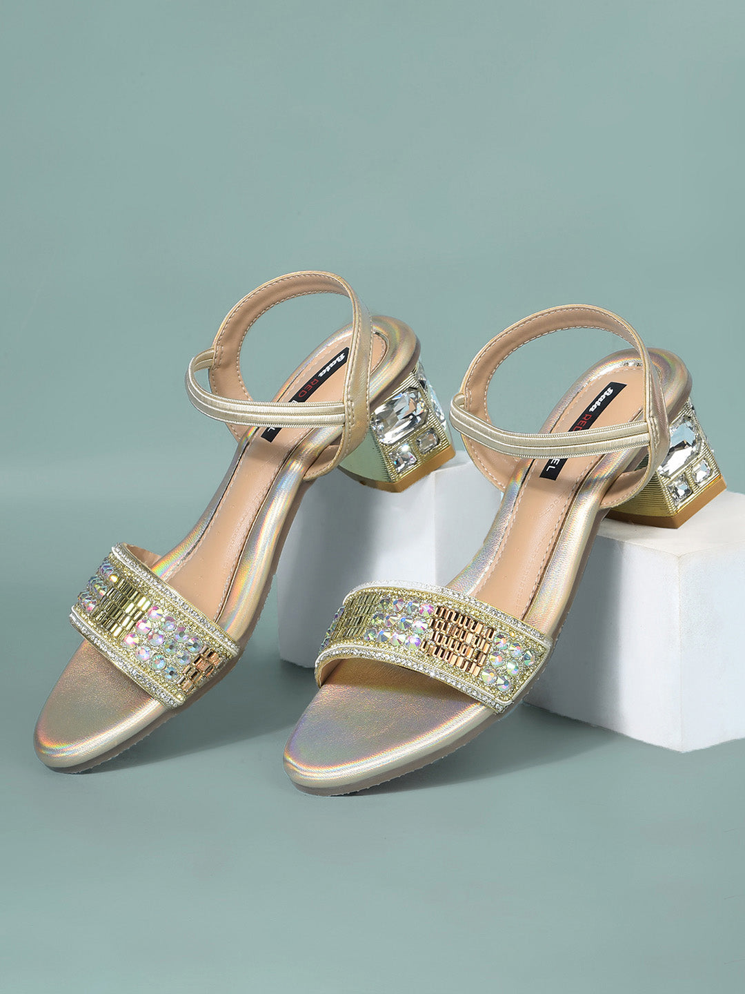 Bata Women Gold Ankle Strap Block Heel Sandal - Gold - View 6