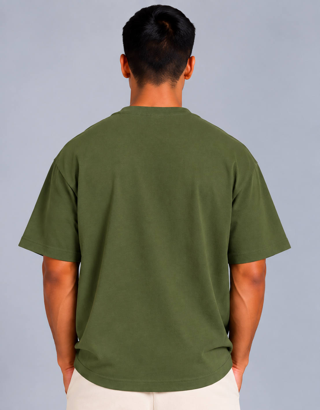 HUSTLE Men's Crew Neck Oversized Tees - Dark Olive Green